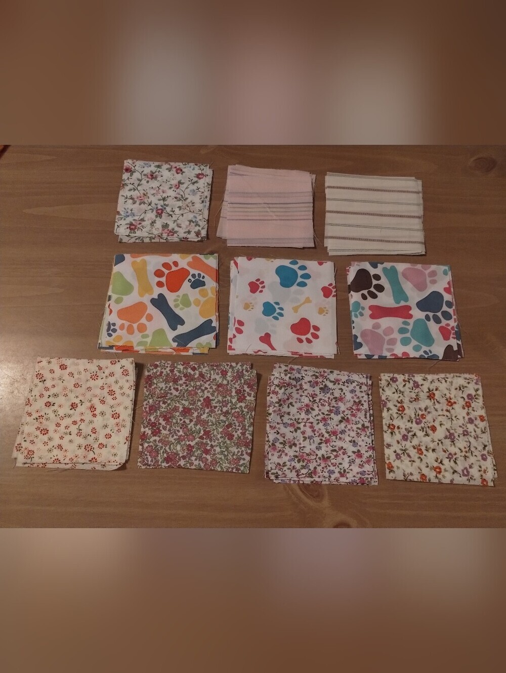 50 PC Fabric Squares Bundle 4x4 Floral Paw Print Dog Bone Quilt Sewing Craft